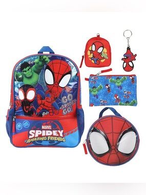 Marvel Spidey & His Amazing Friends 5Pc Backpack Set Kids School Bag Lunch Box